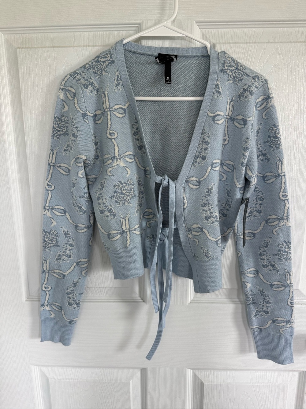 Derek Heart NWT Blue Bow Tie Cardigan M Coquette Balletcore Girly Sweater Fall